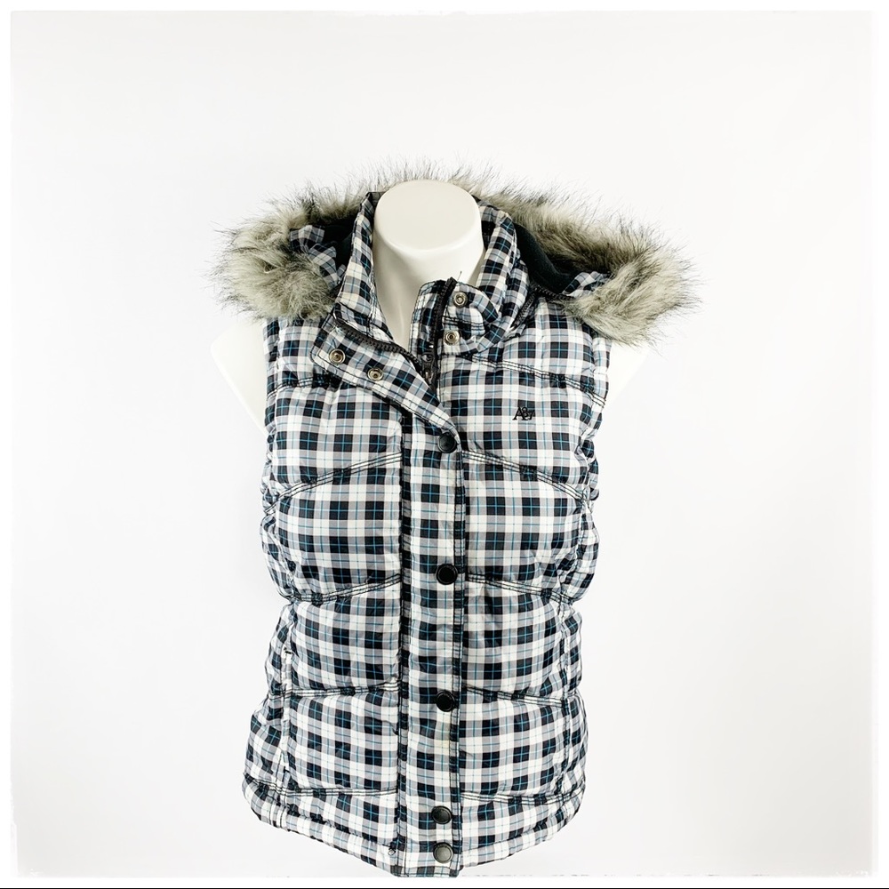AEROPOSTALE PUFFER PLAID JACKET VEST HOODED